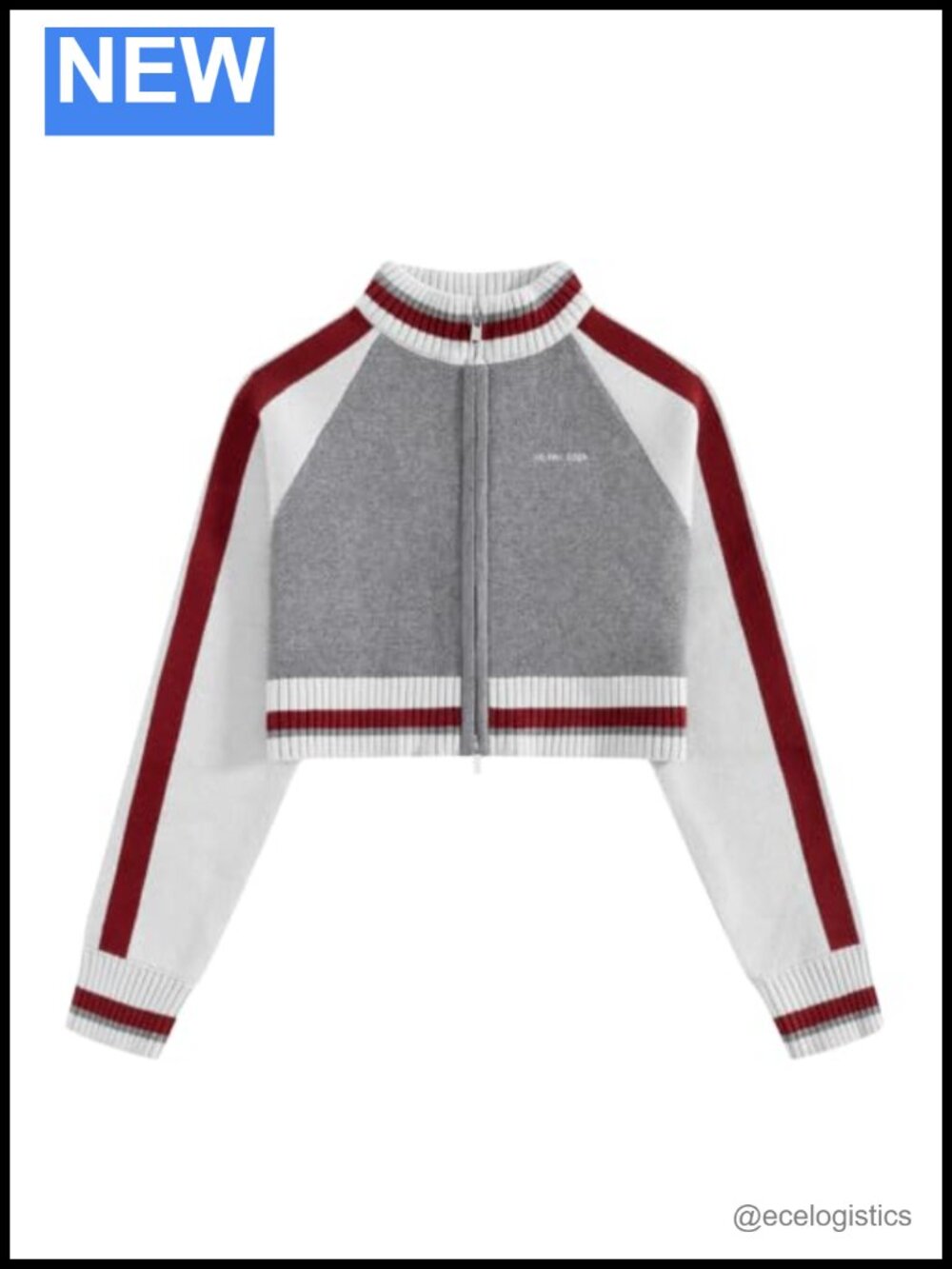 Cropped Knit Zip Up Jacket Varsity Streetwear Sweater